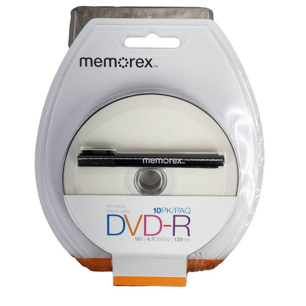 10PK Memorex‎ Printable DVD-R Blister Pack + Marker - 16x - 4.7GB - 120min